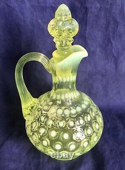 Vinture D'art De Fenton Glass Vaseline Topaz Opalescent Polkadot Cruet Pitcher N1
