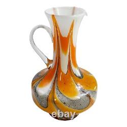 Vtg MID Century Empoli V. B. Orange Gray Swirl Opaline Italie Pitcher Vase 12.5