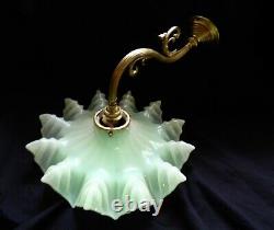 Wow Art Nouveau Applique Murale Uranium Opalescent Benson Lamp Shade Vaseline Glass