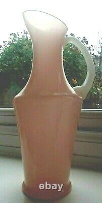 XXL Tall Pink Peach Opaline Alabaster Art Déco Glass Jug Vase Steuben Portieux