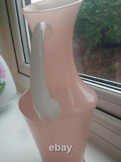 XXL Tall Pink Peach Opaline Alabaster Art Déco Glass Jug Vase Steuben Portieux